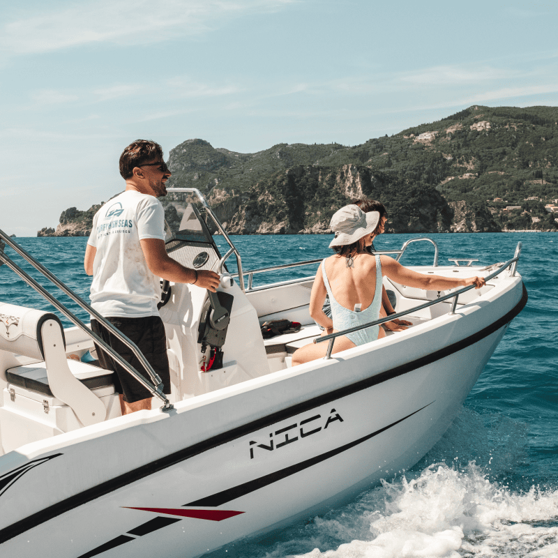 People having fun on a boat rental