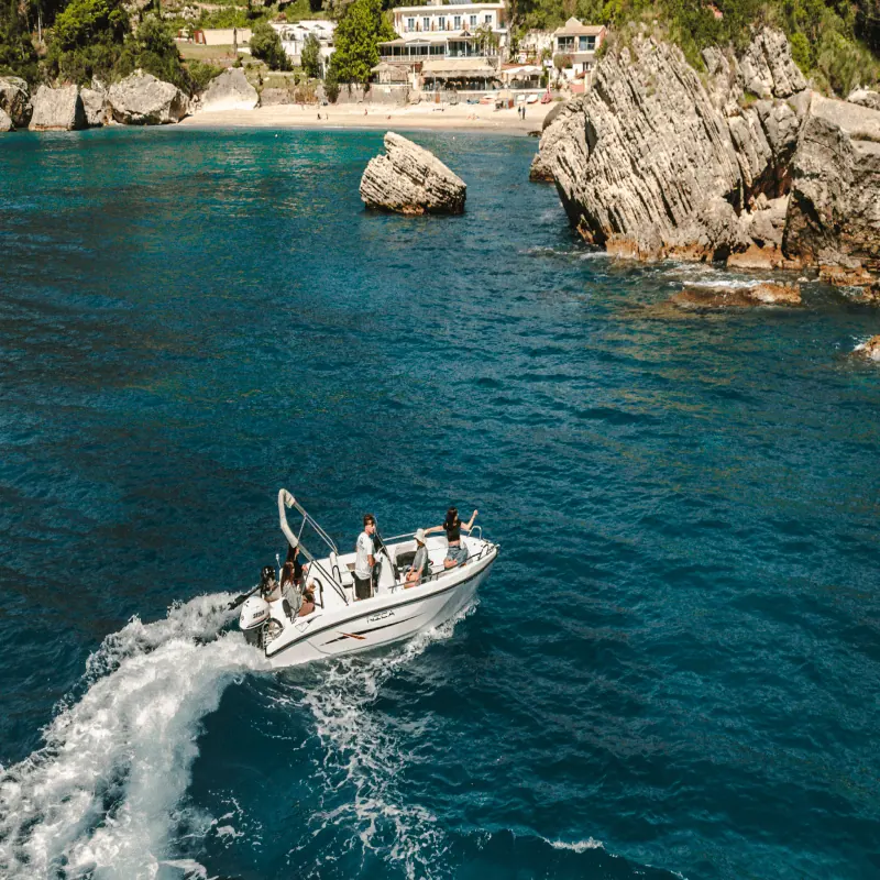 Boat near a beach in Paleokastritsa